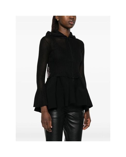 CFCL Black Zip Flared-Cuff Hoodie