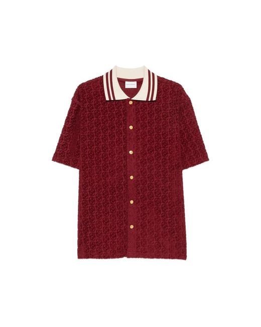 Drole de Monsieur Red Monogram-Jacquard Striped-Collar Shirt for men