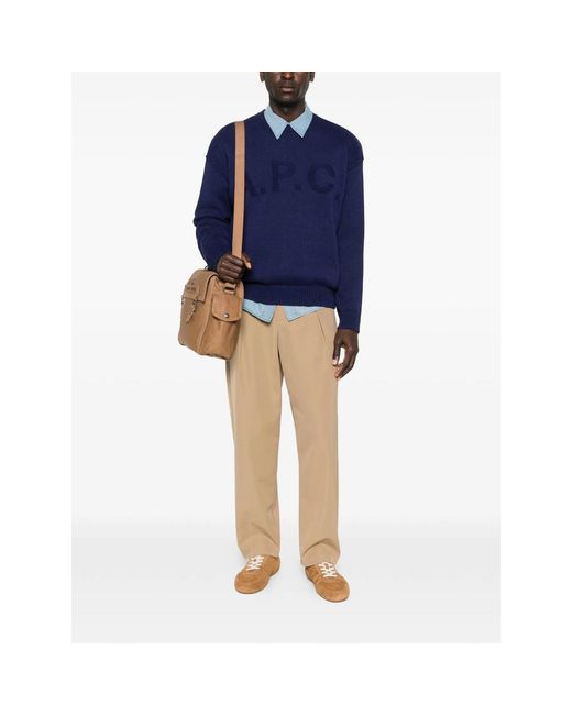 A.P.C. Blue A. P.C. Logo-Detail Crew-Neck Sweater for men