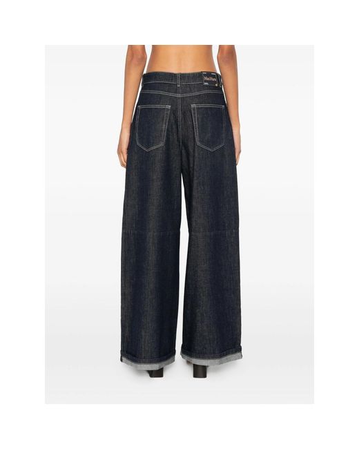 Max Mara Blue Wide-Leg Turn-Up Jeans