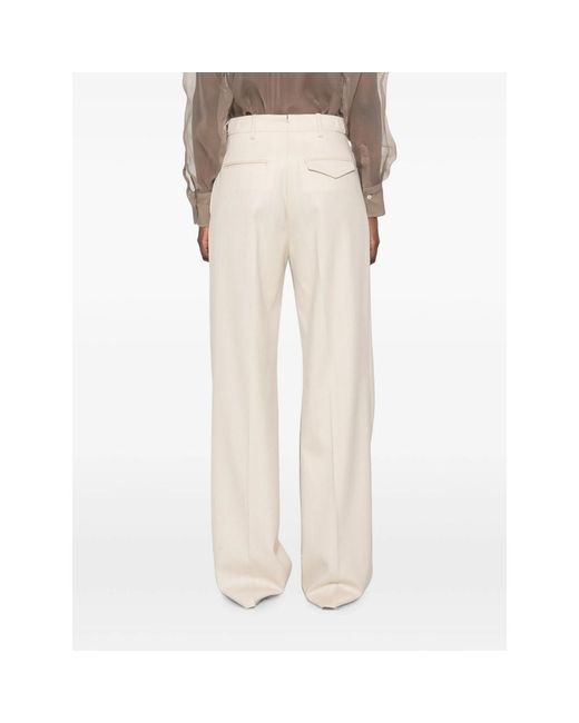 Berwich Natural Herringbone Pleated Trousers