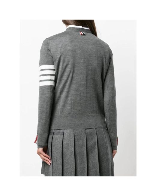 Thom Browne Gray 4-Bar Stripe V-Neck Cardigan