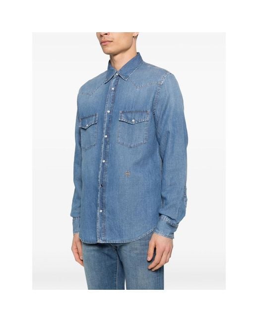 Jacob Cohen Blue Shirt Cotton-Linen for men