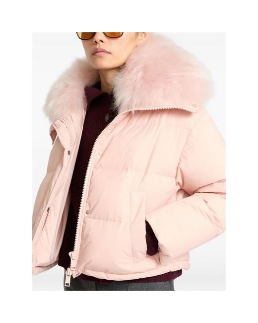 Yves Salomon Pink Shearling-Trim Down Jacket