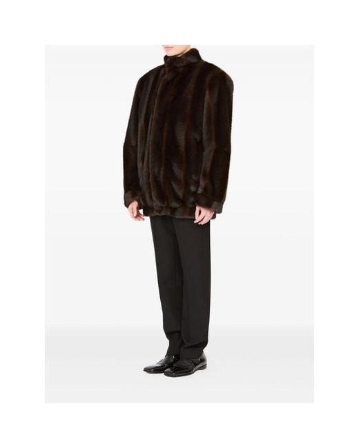 MM6 by Maison Martin Margiela Black Faux-Fur High-Collar Jacket