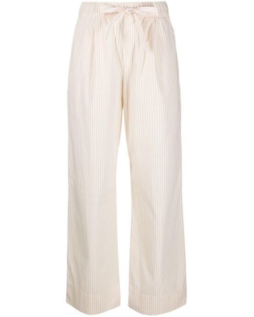 Tekla White Stripe-Pattern Organic Cotton Trousers