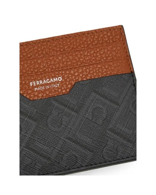 Ferragamo Brown Monogram Credit Card Holder for men