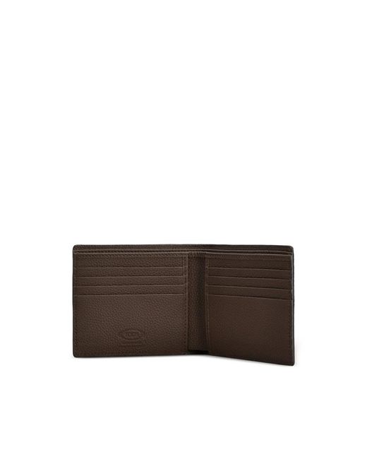 Tod's Brown T Timeless Pebbled Wallet for men