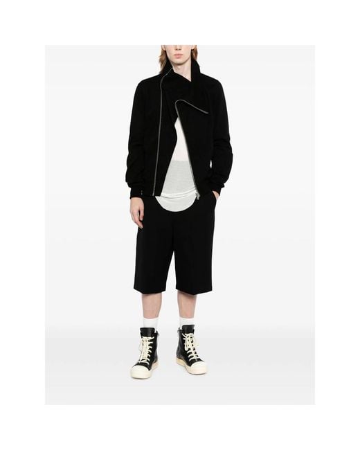Rick Owens Black Asymmetric-Zip Funnel-Neck Jacket for men