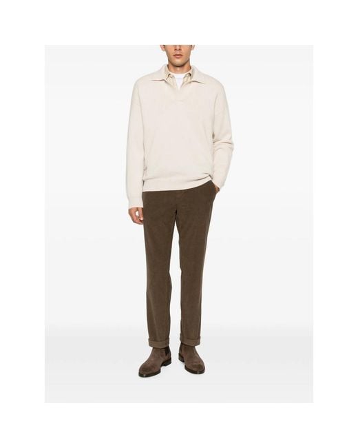 Roberto Collina White Ribbed-Trim Long-Sleeve Polo Shirt for men