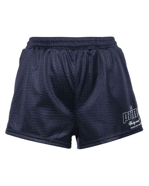 Sporty & Rich Blue Logo-Printed Mesh Mini Shorts