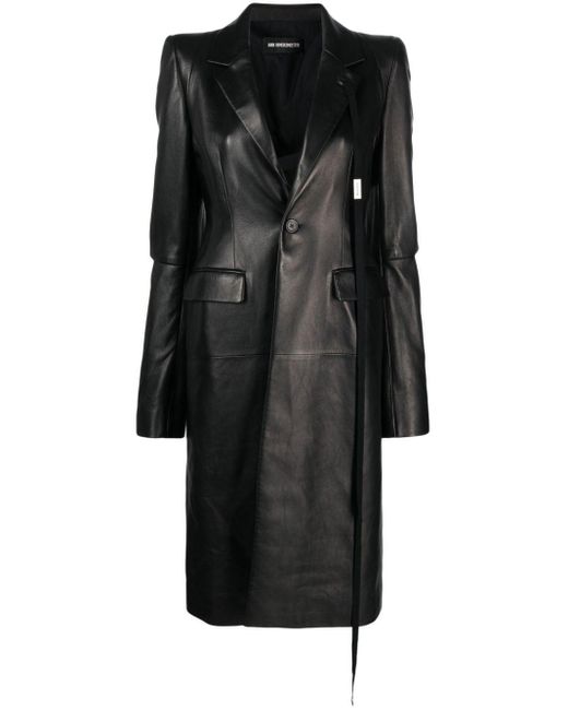 Ann Demeulemeester Black Notched-Lapels Leather Coat