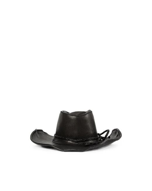 Ann Demeulemeester Black Grained-Leather Braided-Trim Hat