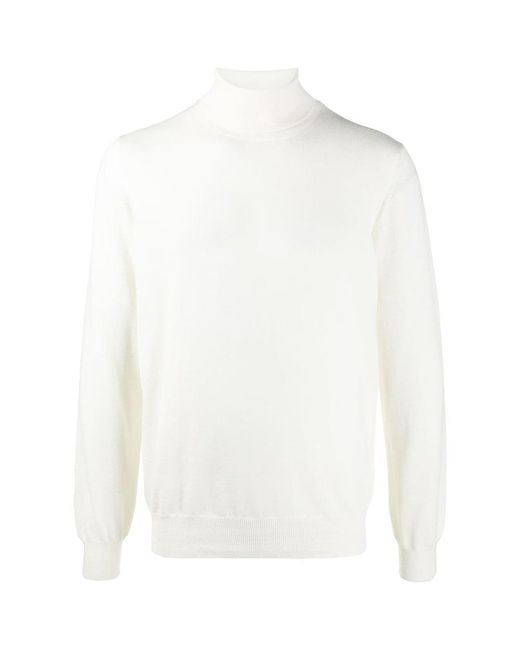 Fileria White Fine Knit Roll Neck Jumper for men