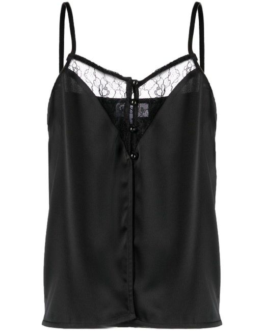 Musier Paris Black Lace-Layer Satin Camisole Top