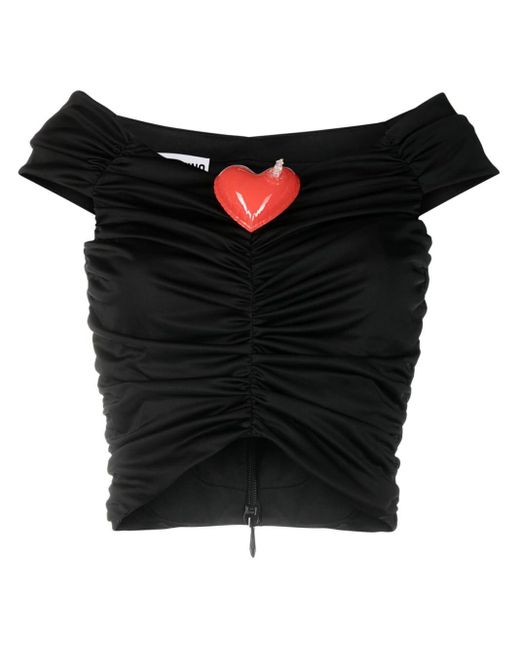 Moschino Black Heart-appliqué Ruched Top