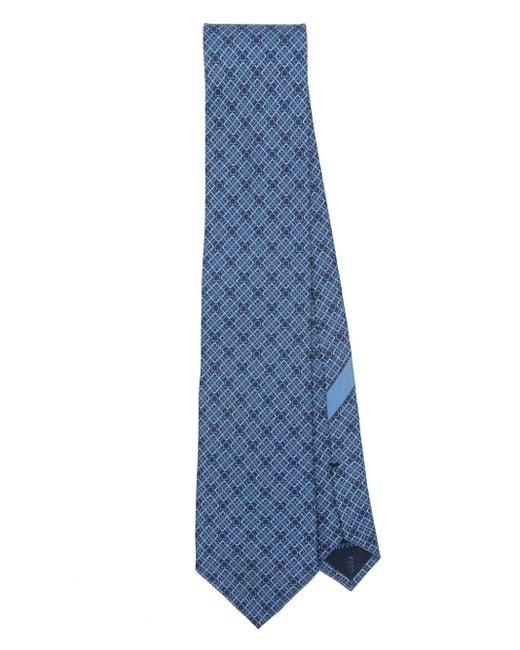 Ferragamo Blue Check Gancini-Print Silk Tie for men
