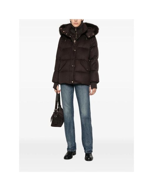 Moorer Black Attica Fur-Trim Hooded Jacket