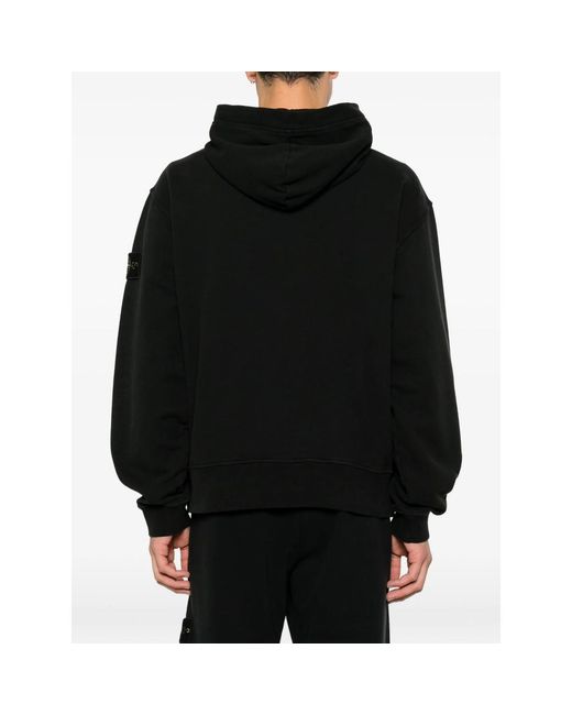 Stone Island Black Logo-Patch Pouch-Pocket Hoodie for men