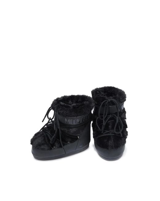 Moon Boot Black Icon Low Faux-Fur Lace-Up Boots for men