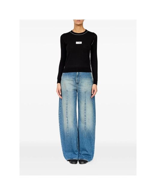 MM6 by Maison Margiela Black Contrast-Trimmed Wool Blend Knit Jumper