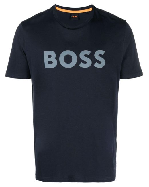 Boss Blue Logo-Print Cotton T-Shirt for men