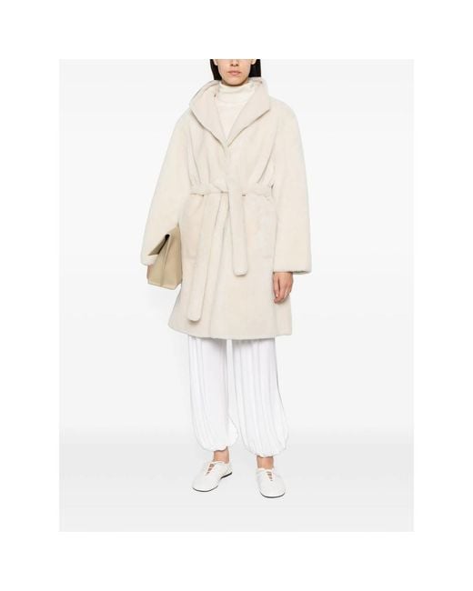 Yves Salomon Natural Belted Shearling Coat