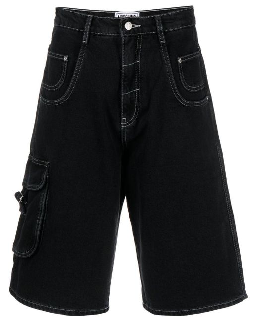 Moschino Jeans Black Contrast-Stitching Knee-Length Shorts