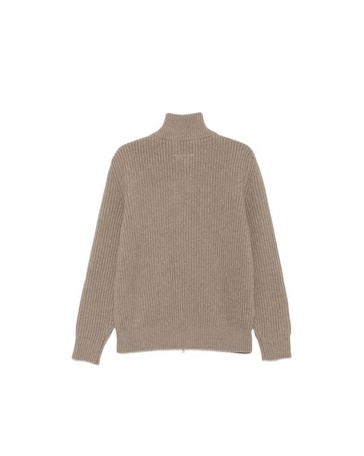 MM6 by Maison Margiela Gray Ribbed-Knit Zip-Up Sweater for men
