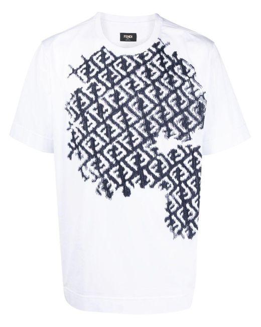 Fendi White Monogram-print Crew-neck Oversized T-shirt for men