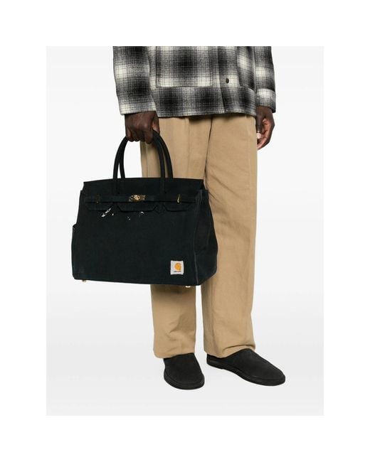 ANOTHER CHANCE Black Paint-Splatter Logo-Patch Tote Bag for men