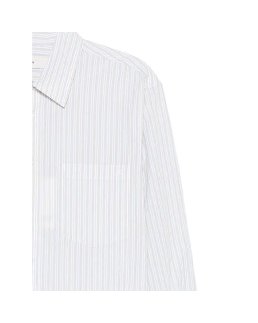 DUNST White Striped-Pattern Chest-Pocket Shirt