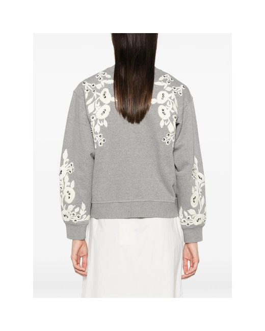 Sea Gray Floral-Embroidered Sweatshirt
