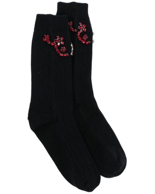 Simone Rocha Black Crystal-Embellished Knitted Socks