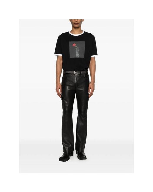 Ernest W. Baker Black Round-Nek Rose-Print T-Shirt for men
