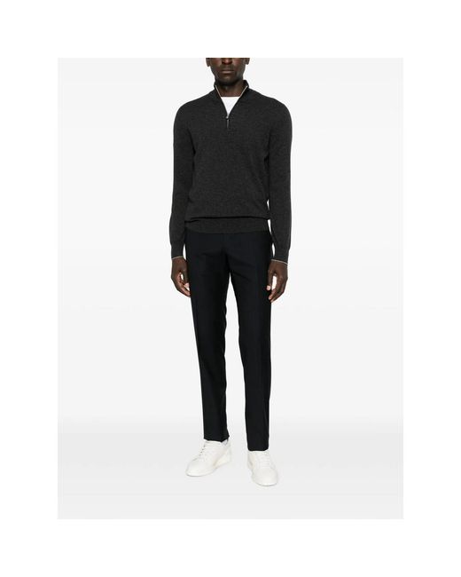 Incotex Blue Flat-Front Wool Trousers for men
