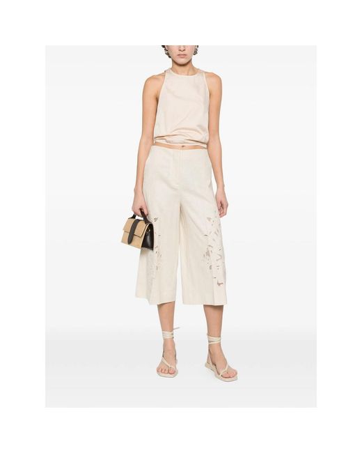 Twinset Natural Floral-Embroidered Culottes