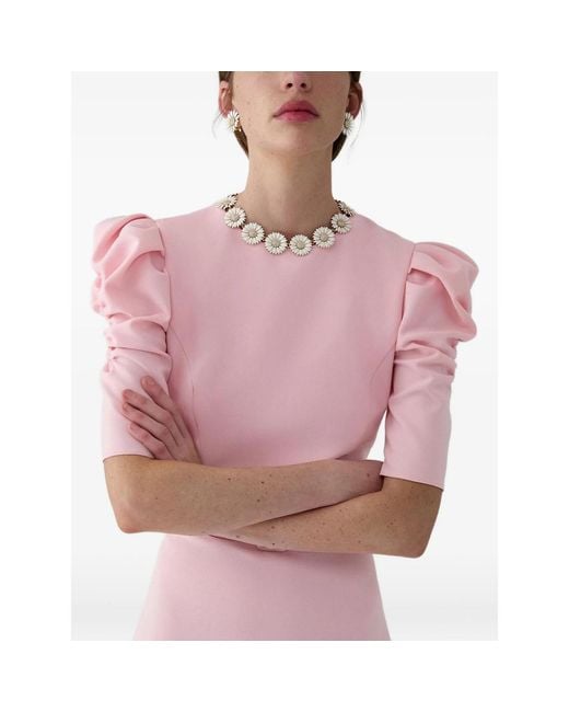 Carolina Herrera Pink Puff-Sleeve Midi Dress