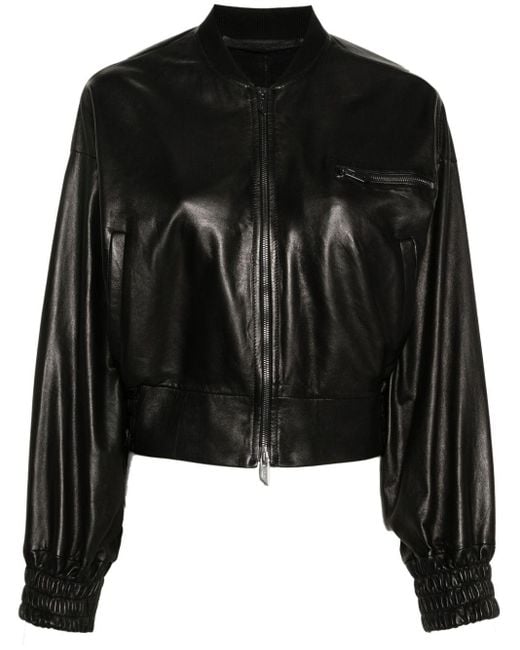 Salvatore Santoro Black Leather Bomber Jacket