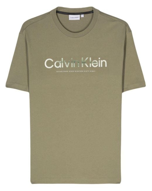 Calvin Klein Green Logo-Print Cotton T-Shirt for men