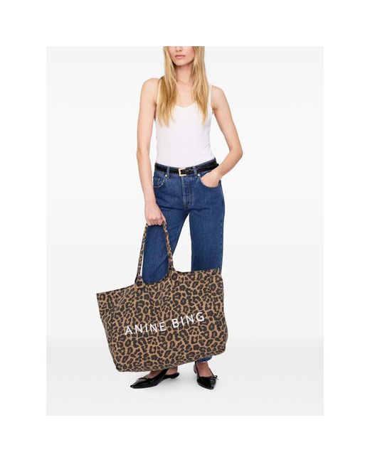Anine Bing Brown Leopard-Print Tote Bag