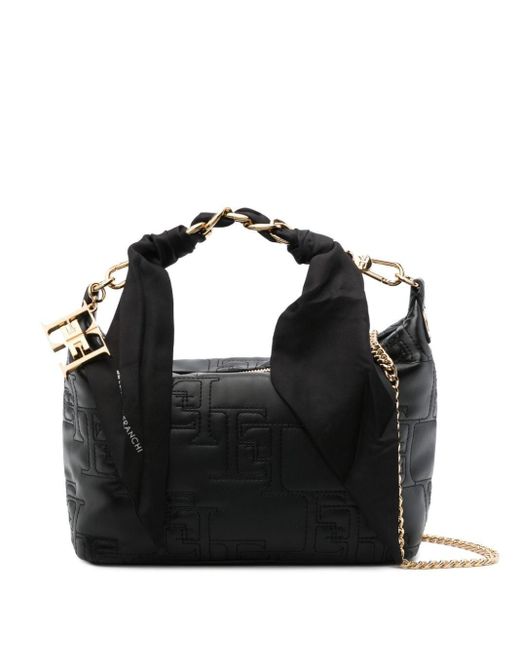 Elisabetta Franchi Black Logo-Quilt Tote Bag