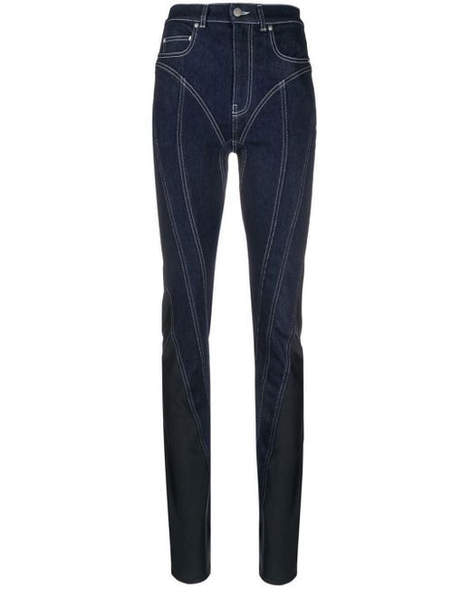 Mugler Blue Twist-panelled High-waist Jeans