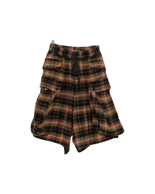 R13 Brown Check-Pattern Cargo Shorts for men