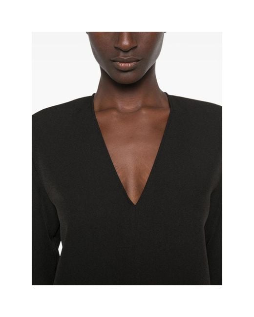 FEDERICA TOSI Black Padded-Shoulder V-Neck Mini Dress