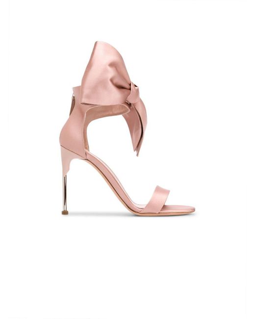 Alexander McQueen Pink Pin Heel Nude Satin Bow Sandals
