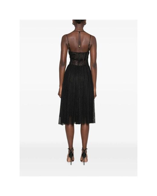 Elisabetta Franchi Black Lace-Panelled Pleated Midi Dress