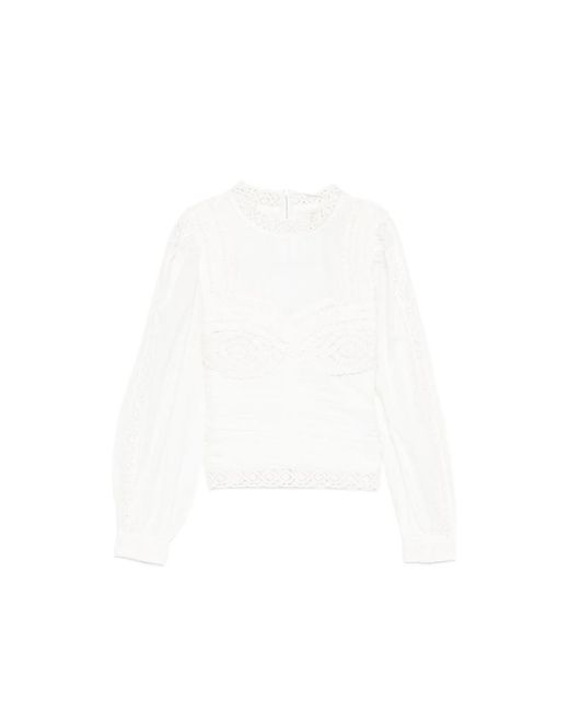 Farm Rio White Lace Long-Sleeve Blouse