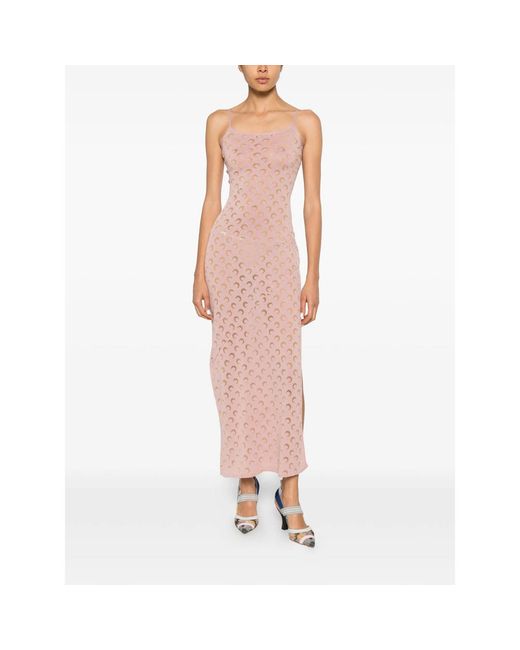 MARINE SERRE Pink Knitted Dresses
