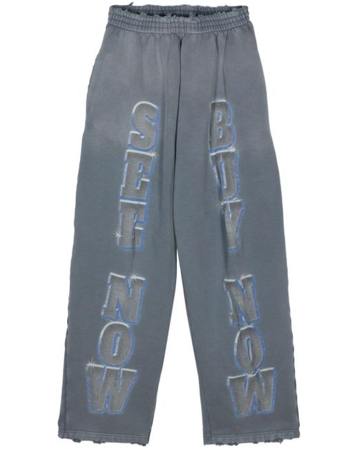 Balenciaga Blue Slogan-Print Cotton Track Pants